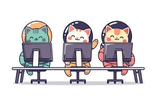 Cat-astronauts working together as a team
