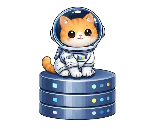 A cat is sitting on a database