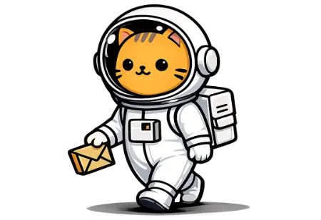 Astronaut cat delivering an envelope in a white spacesuit