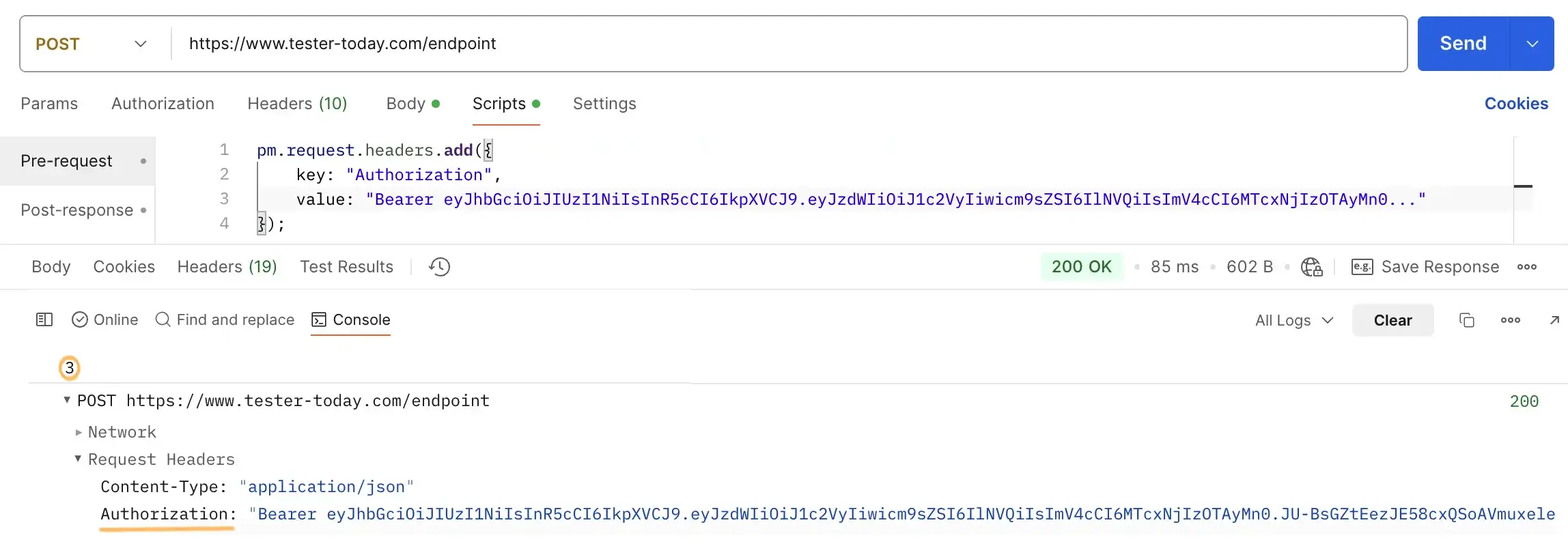 Postman pre-request script example