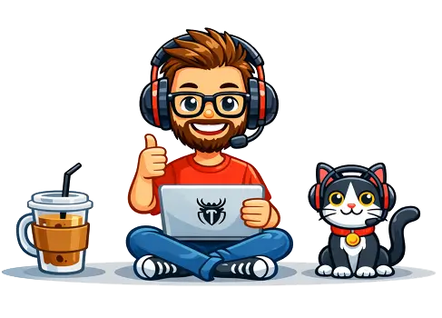 QA engineer with a cat and a cup of coffee