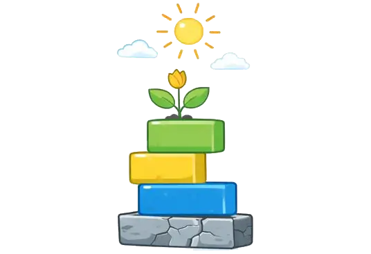 A cracked old block beneath new blocks